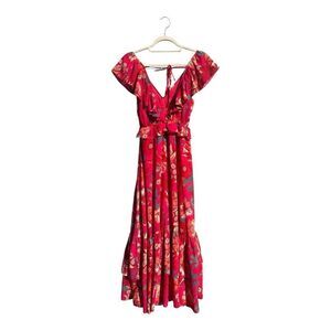 Flying Tomato Red Ruffled Tie Front Maxi Dress size XS boho coastal floral